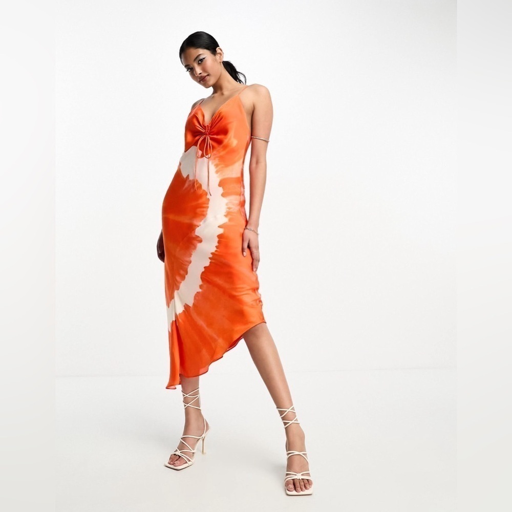NEW All Saints Alexia Mariana Silk Blend Tie Dye Midi Dress Orange 🍊 - Picture 7 of 16